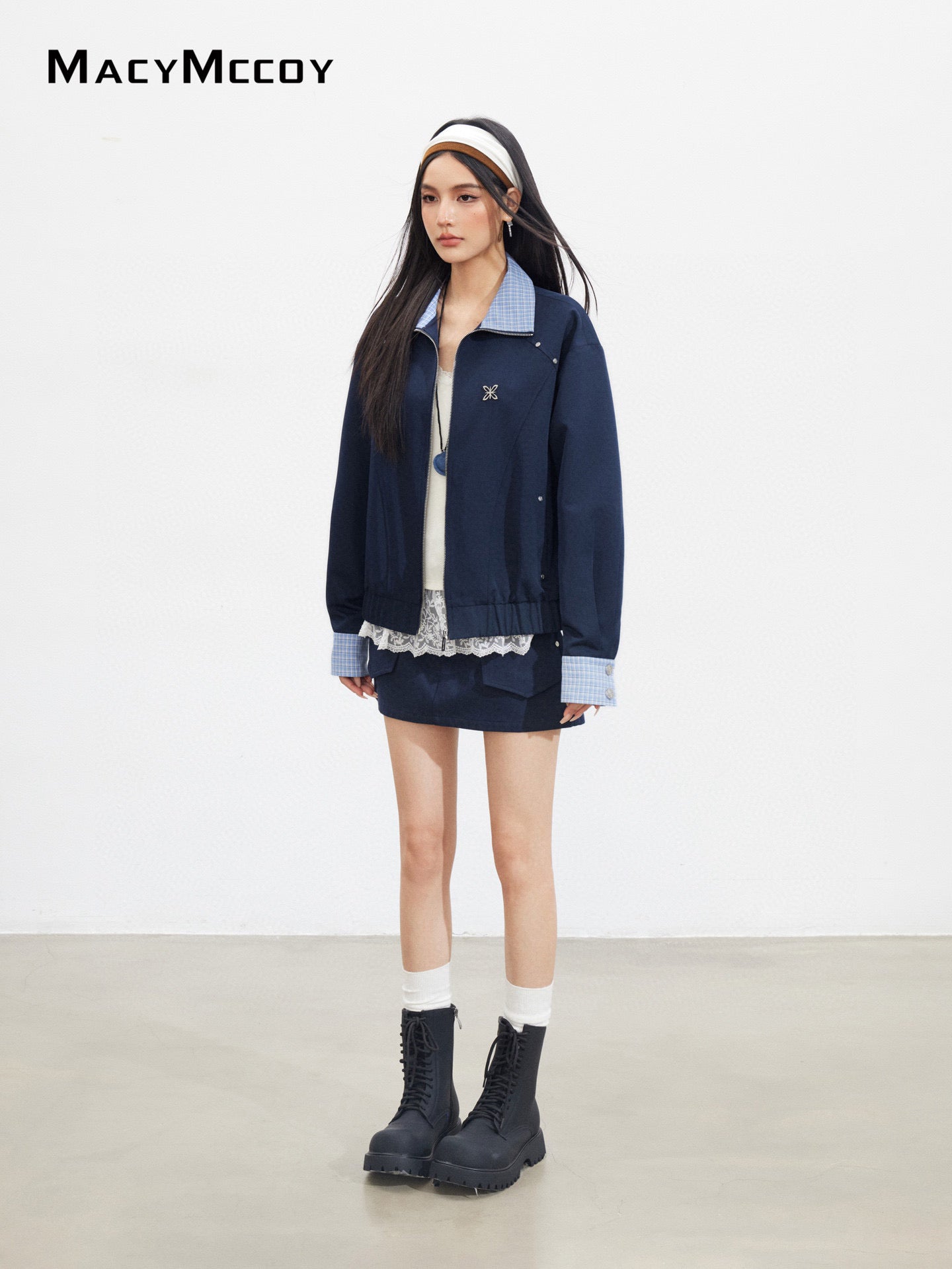 MacyMccoy MMC2025145 Plaid spliced jacket