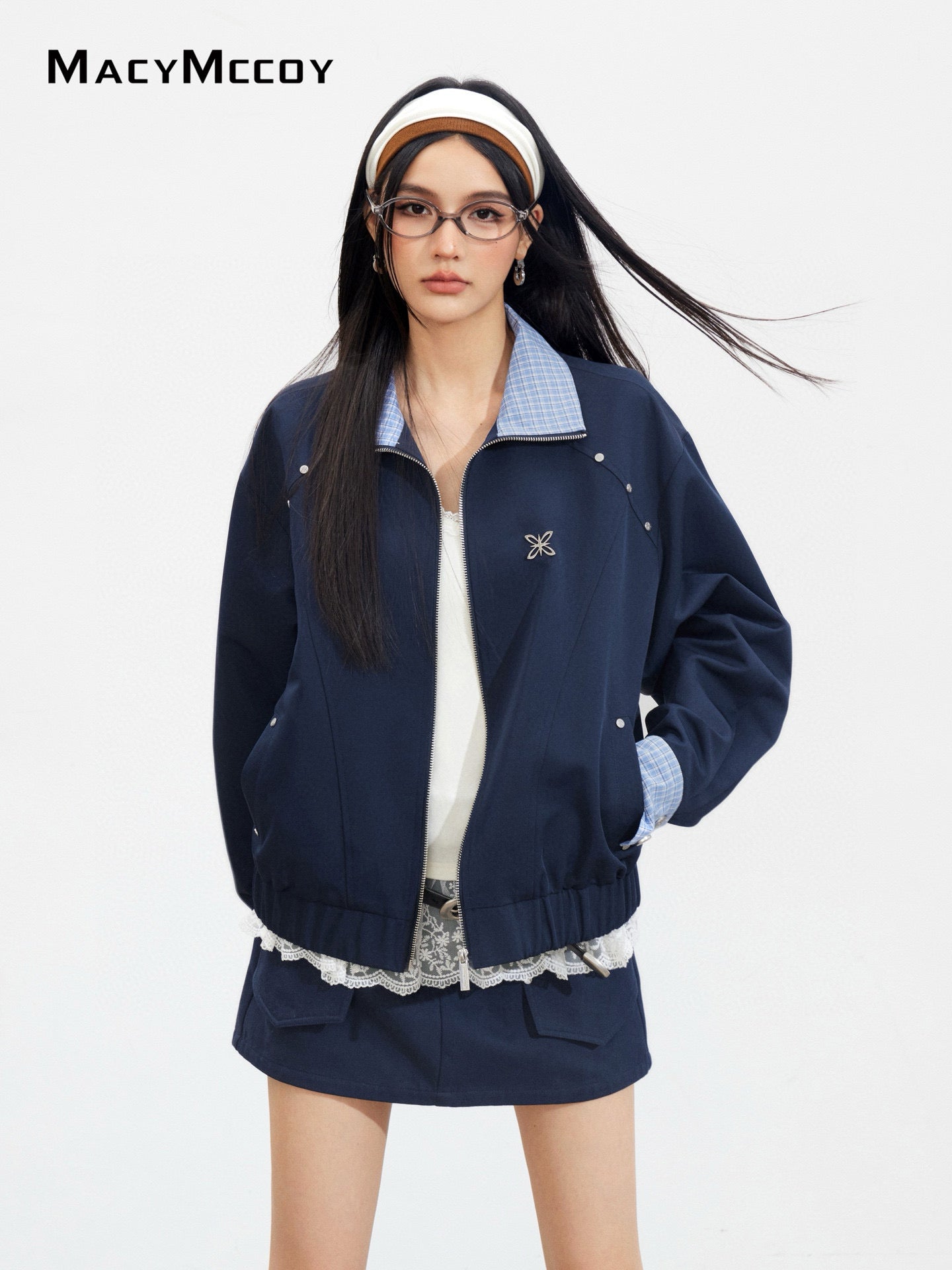 MacyMccoy MMC2025145 Plaid spliced jacket