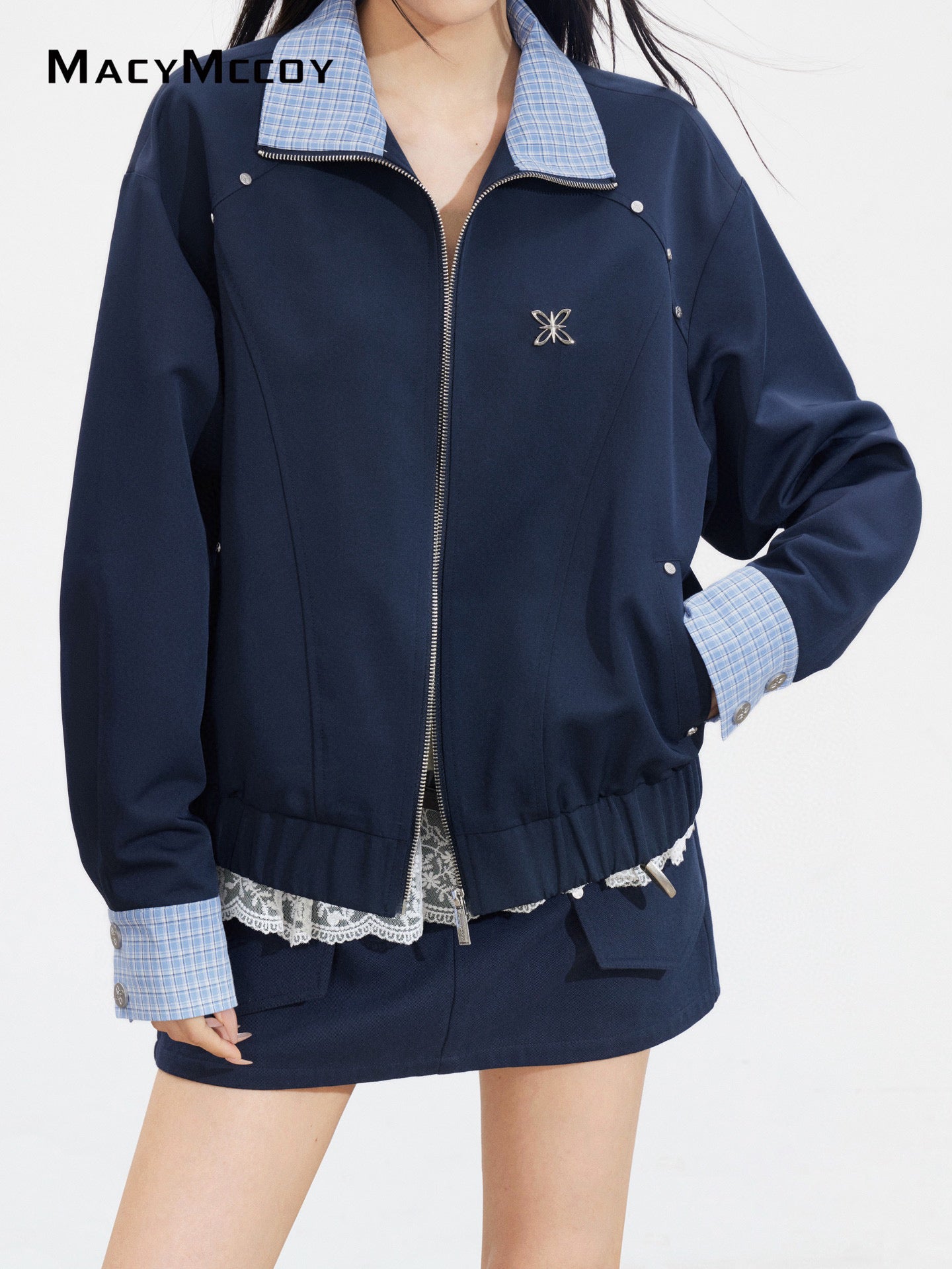 MacyMccoy MMC2025145 Plaid spliced jacket