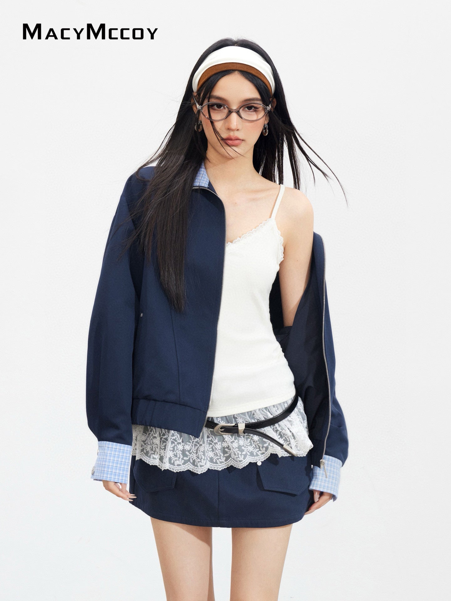 MacyMccoy MMC2025145 Plaid spliced jacket