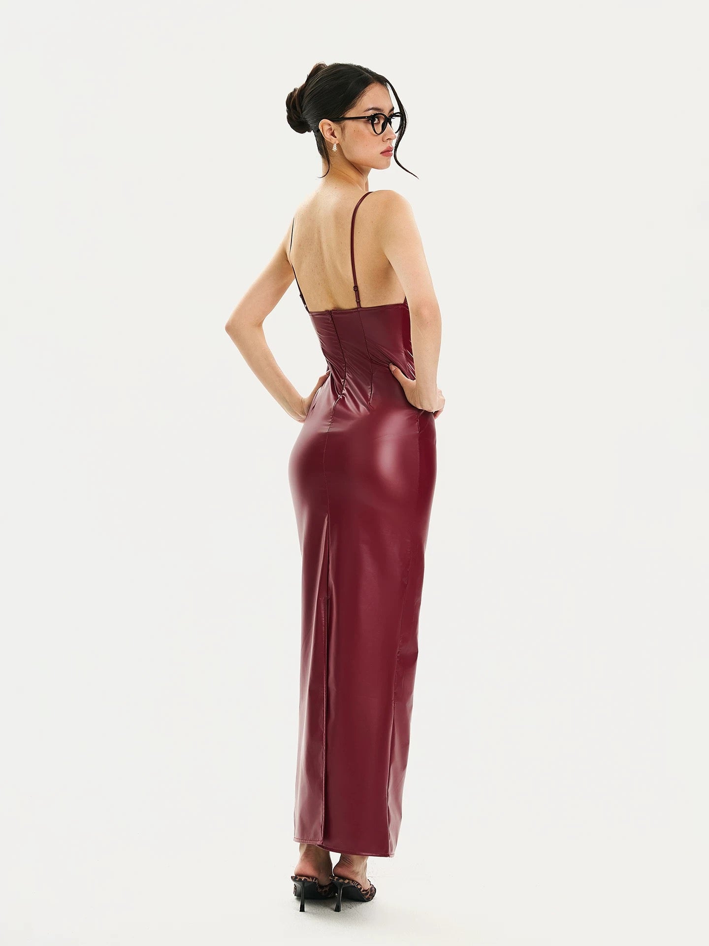 FIND YA WINGS Retro banquet PU leather long dress