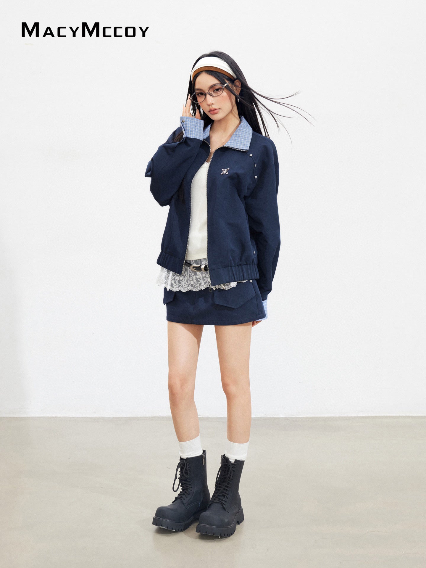 MacyMccoy MMC2025145 Plaid spliced jacket