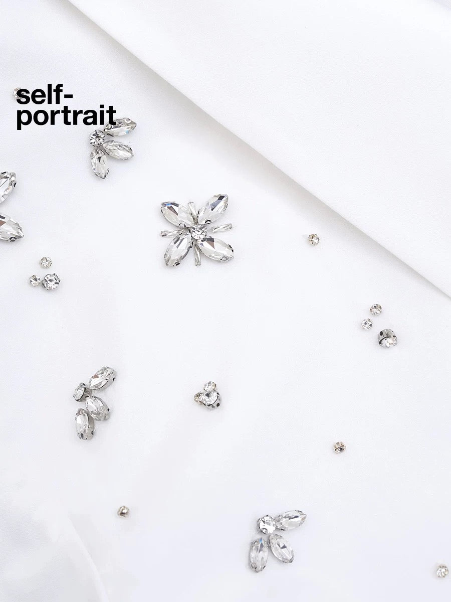 Self-Portrait SALE Pure white diamond embellished shirt dress