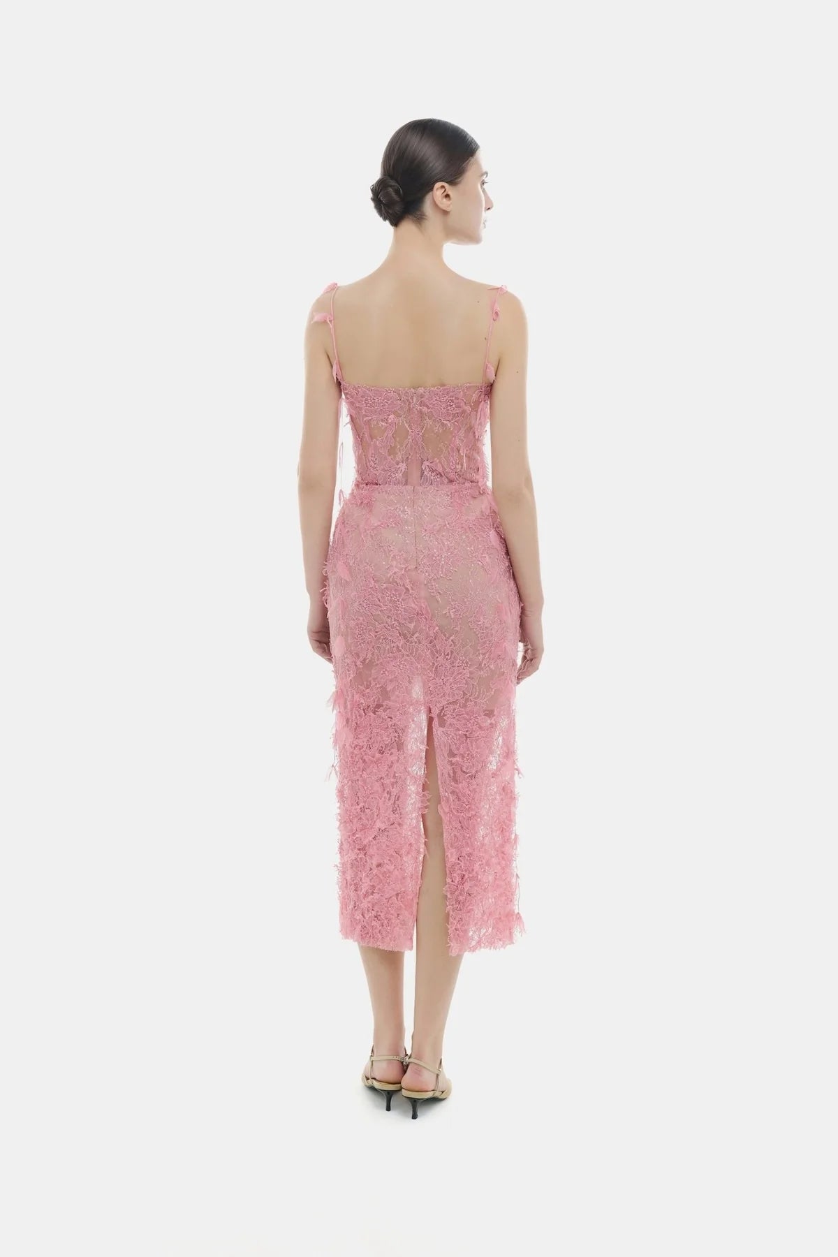 Montsand Pink Beaded Lace Pencil Dress