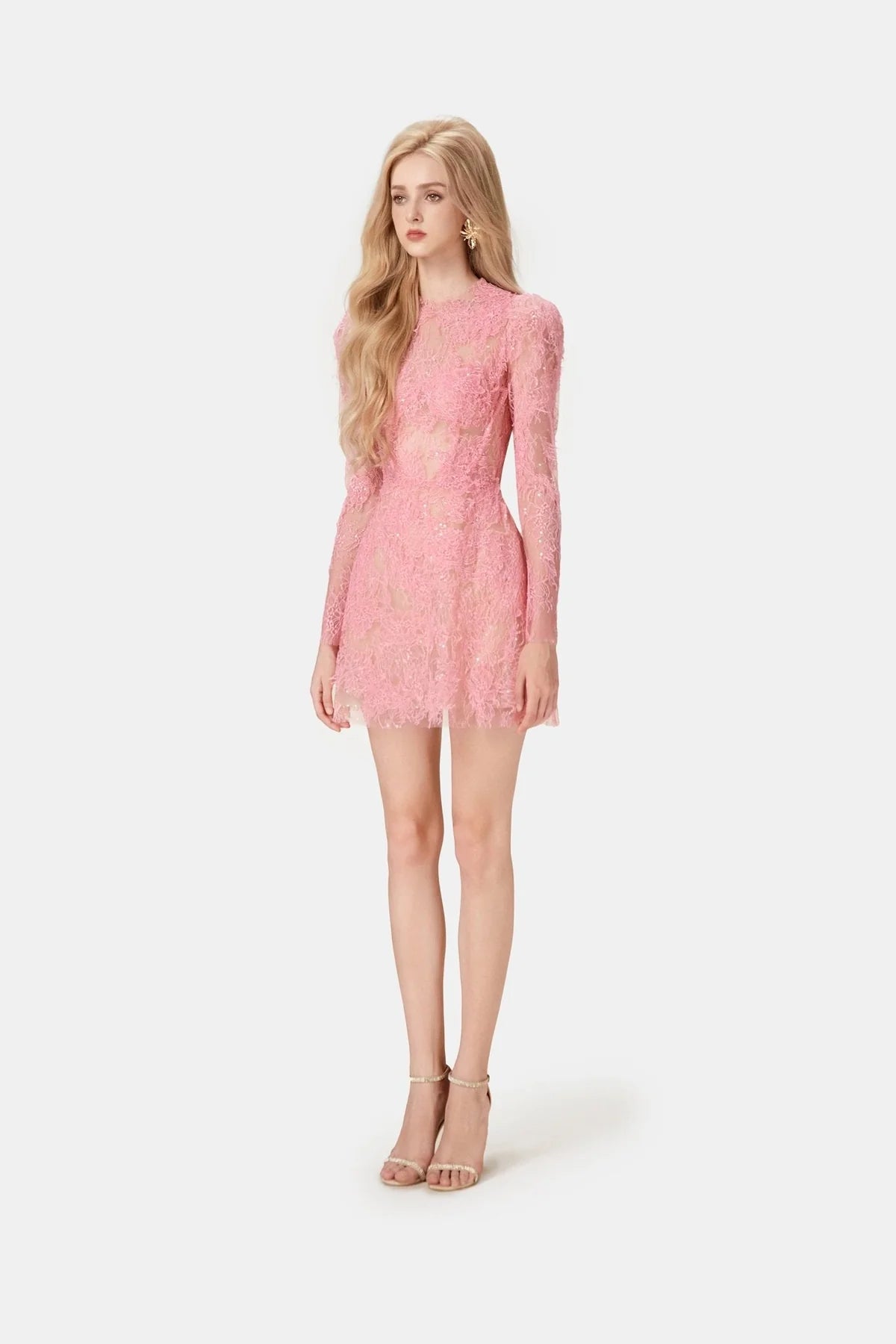 Montsand Pink Beaded Lace Mini Dress