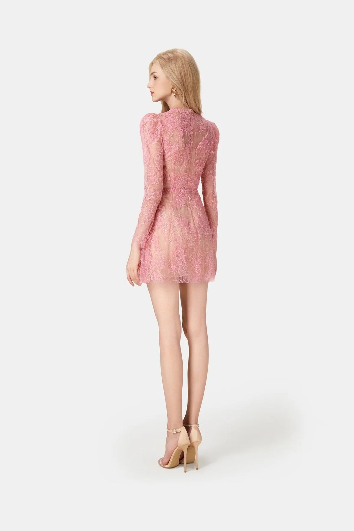 Montsand Pink Beaded Lace Mini Dress