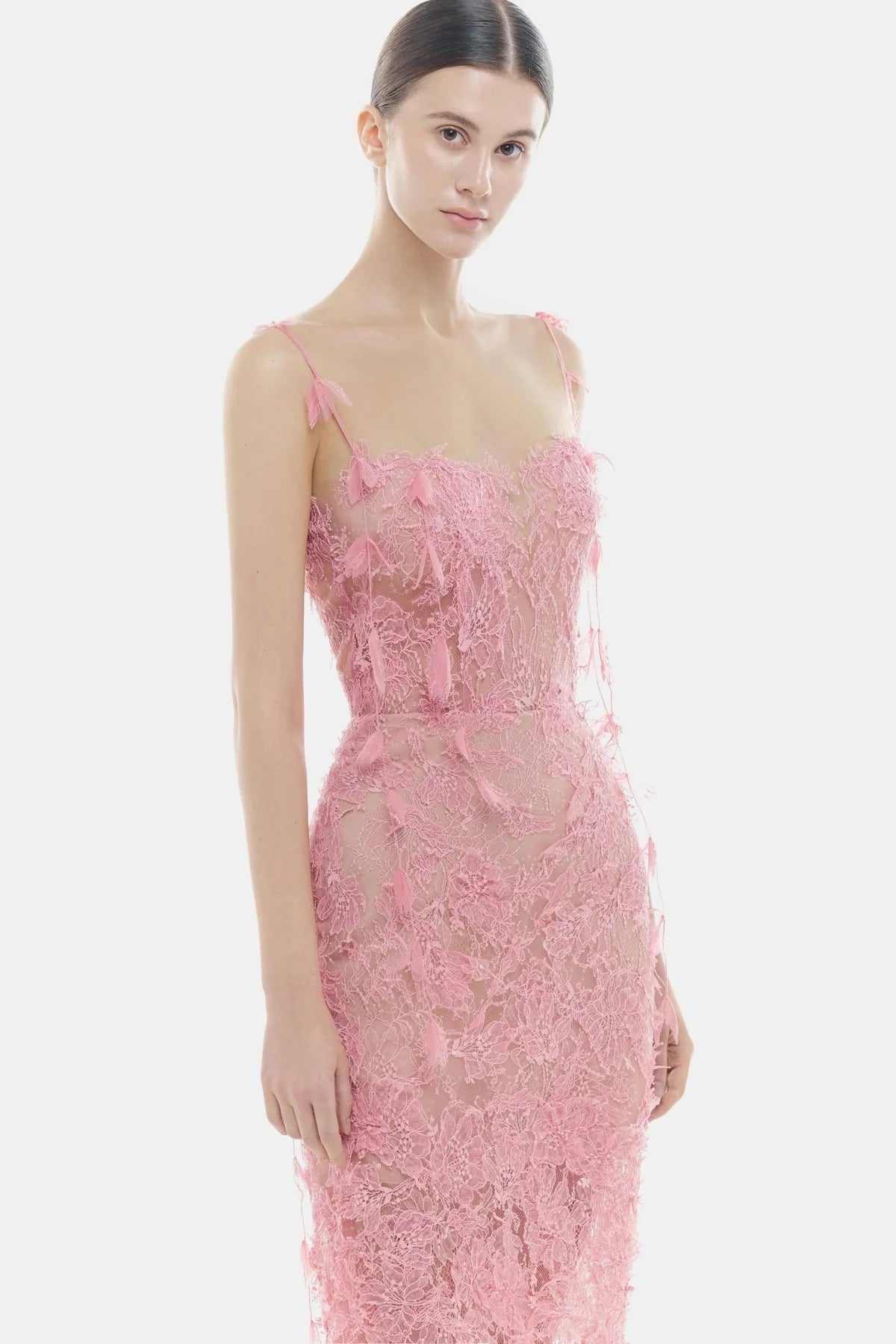 Montsand Pink Beaded Lace Pencil Dress