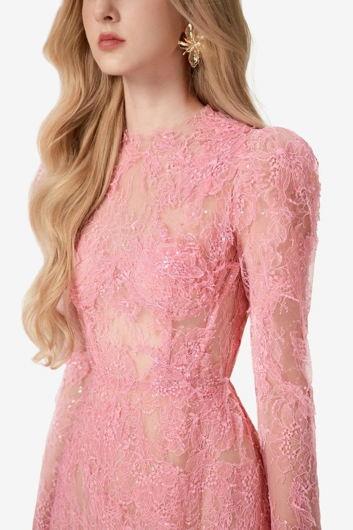 Montsand Pink Beaded Lace Mini Dress