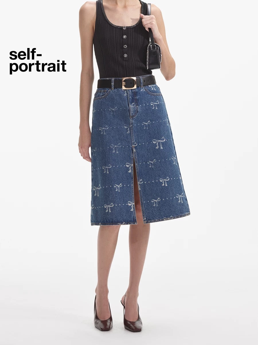 Self-Portrait SALE Versatile bow-print midi skirt