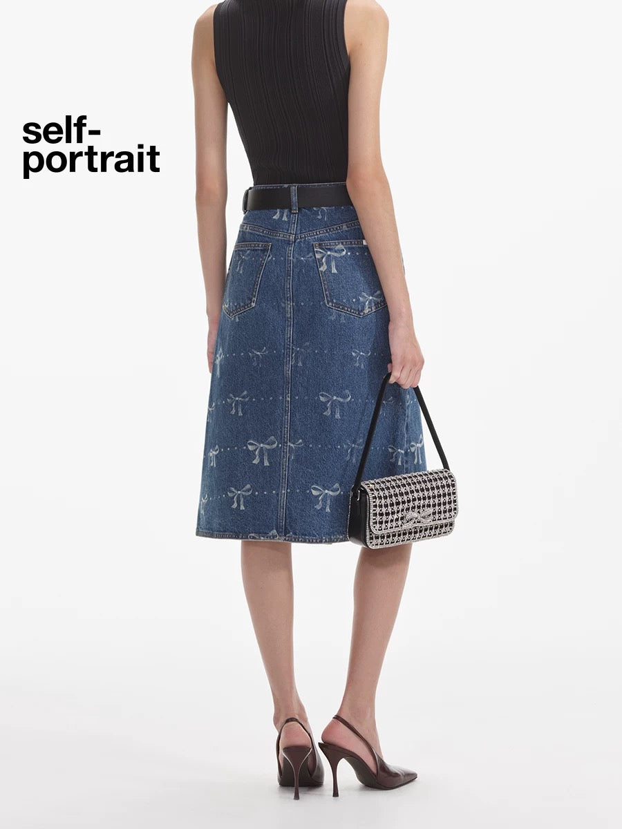 Self-Portrait SALE Versatile bow-print midi skirt