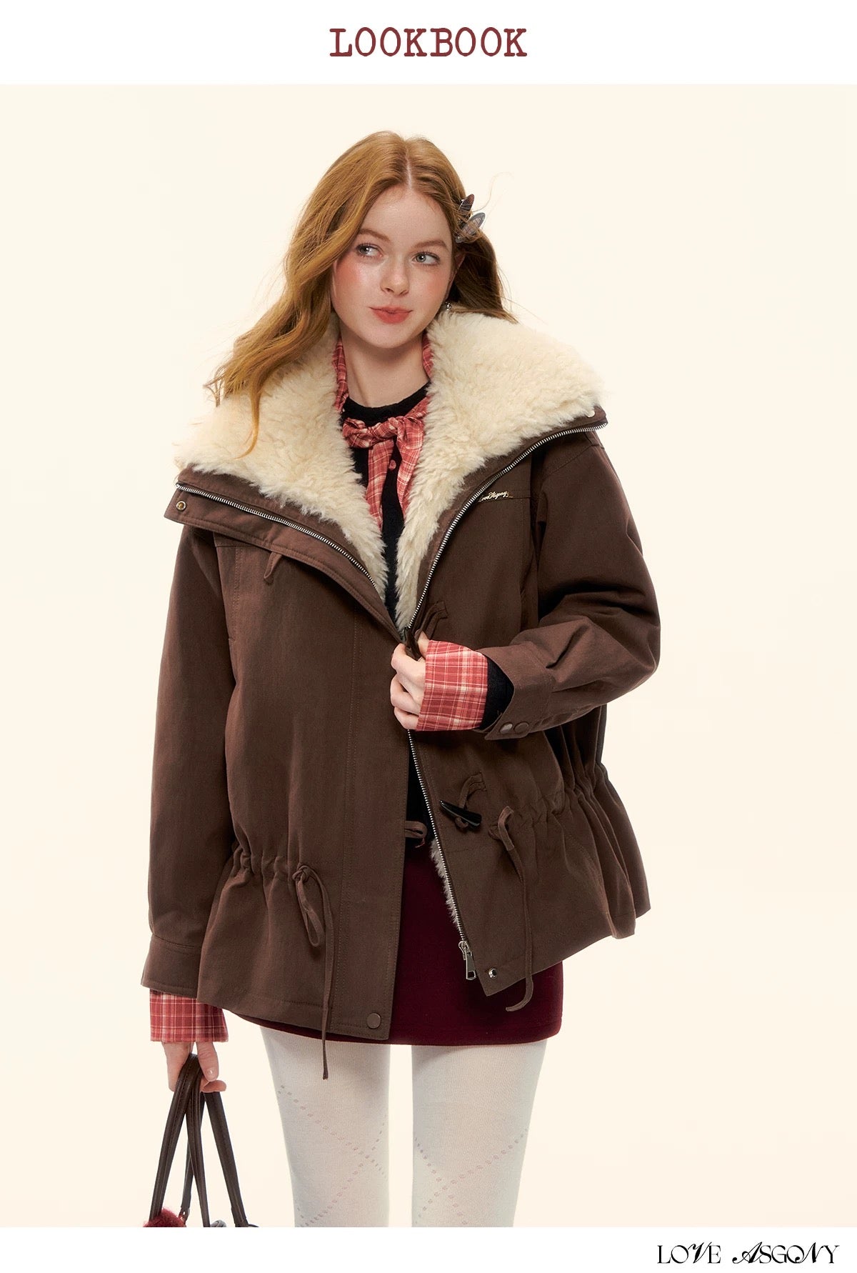 AsGony ASG25589 White duck down big suede collar jacket