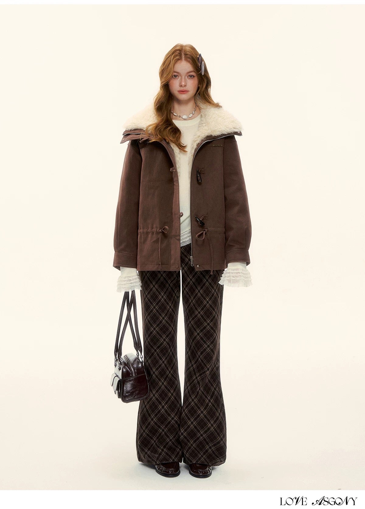 AsGony ASG25589 White duck down big suede collar jacket