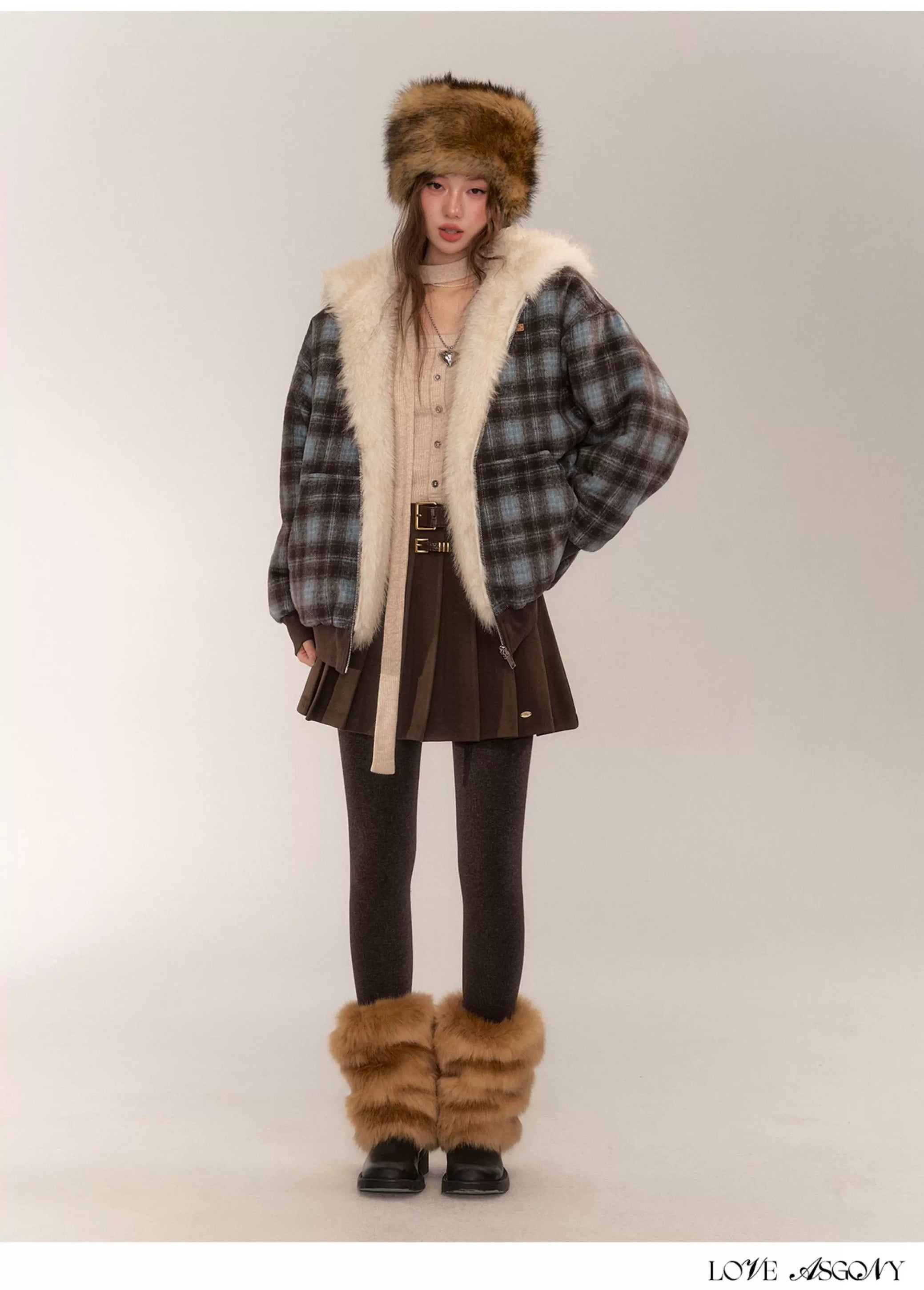 AsGony ASG24674 Double sided plaid plush jacket