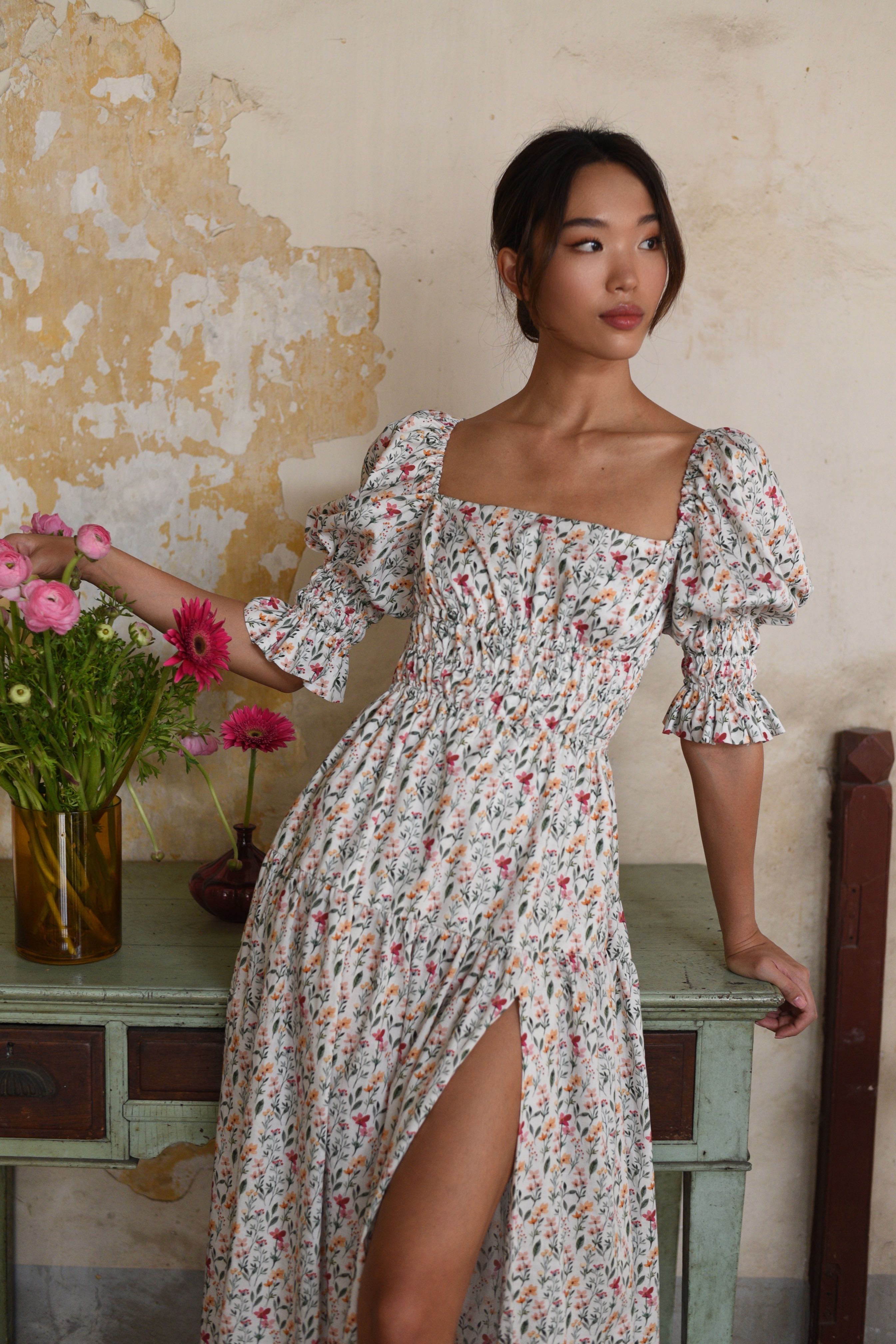 PLEASED Belva Puff Floral Dress
