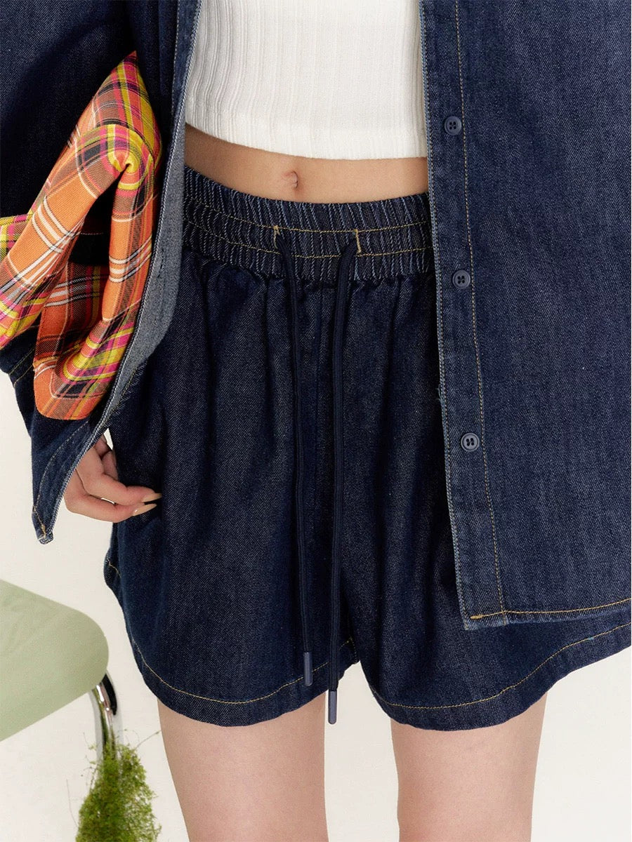 16DEWS 16D25047&16D25048 Heart Embroidered Cowboy Shirt + Shorts Set