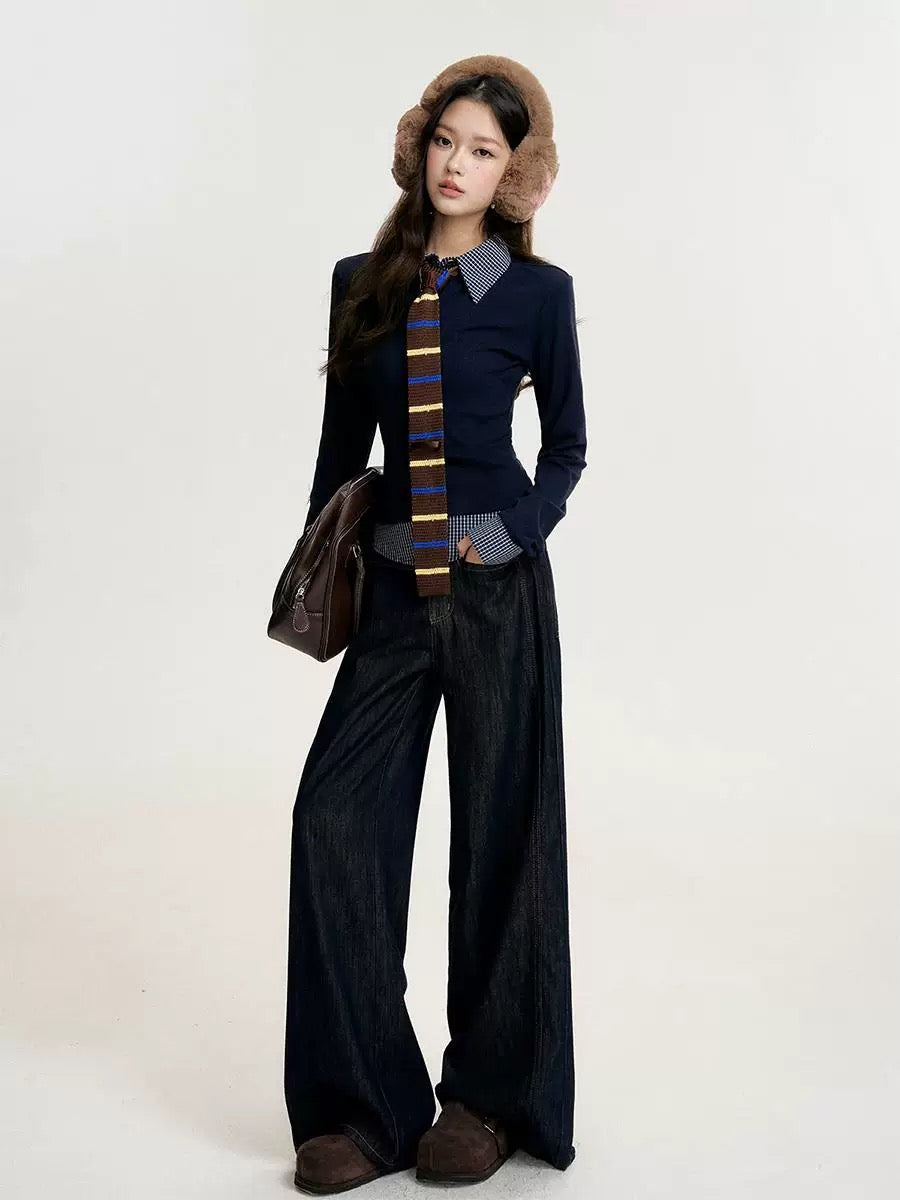 16DEWS 16D24349 Retro high waisted loose jeans