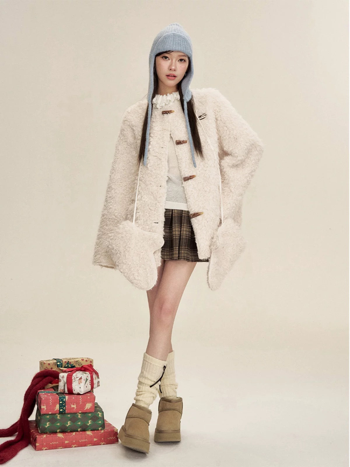 16DEWS 16D24445 Lamb wool thickened cow horn buckle jacket