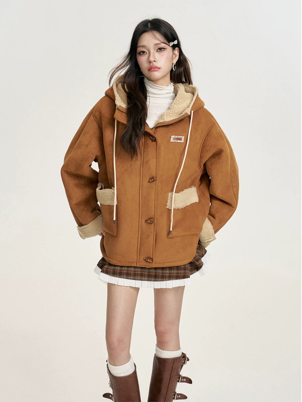 16DEWS 16D24403 Suede retro hooded jacket