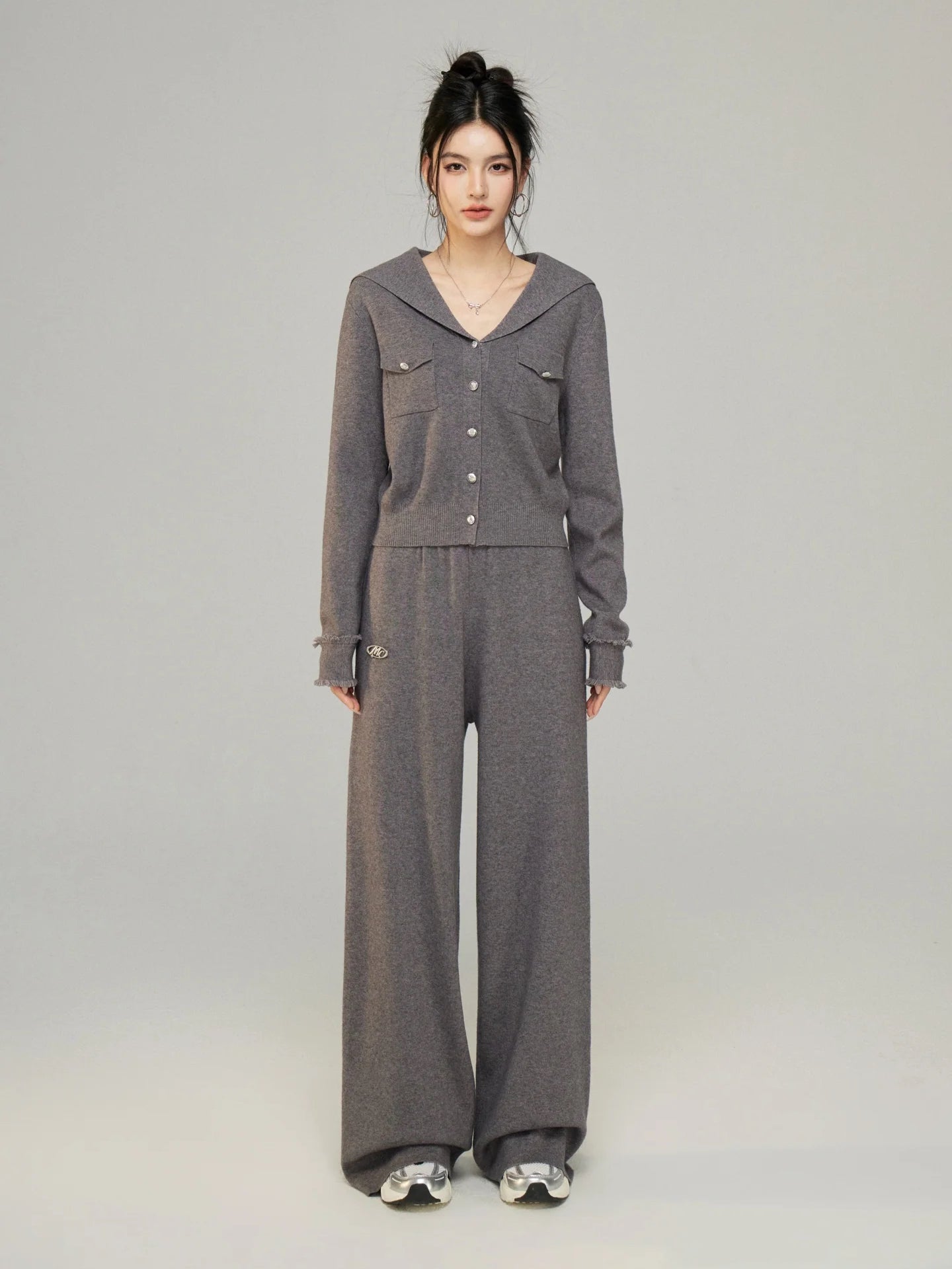 Macy Mccoy MMC2025001 Big collar knitted top + pants set (2color)