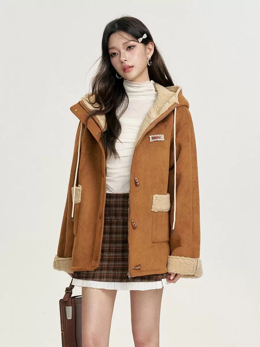 16DEWS 16D24403 Suede retro hooded jacket