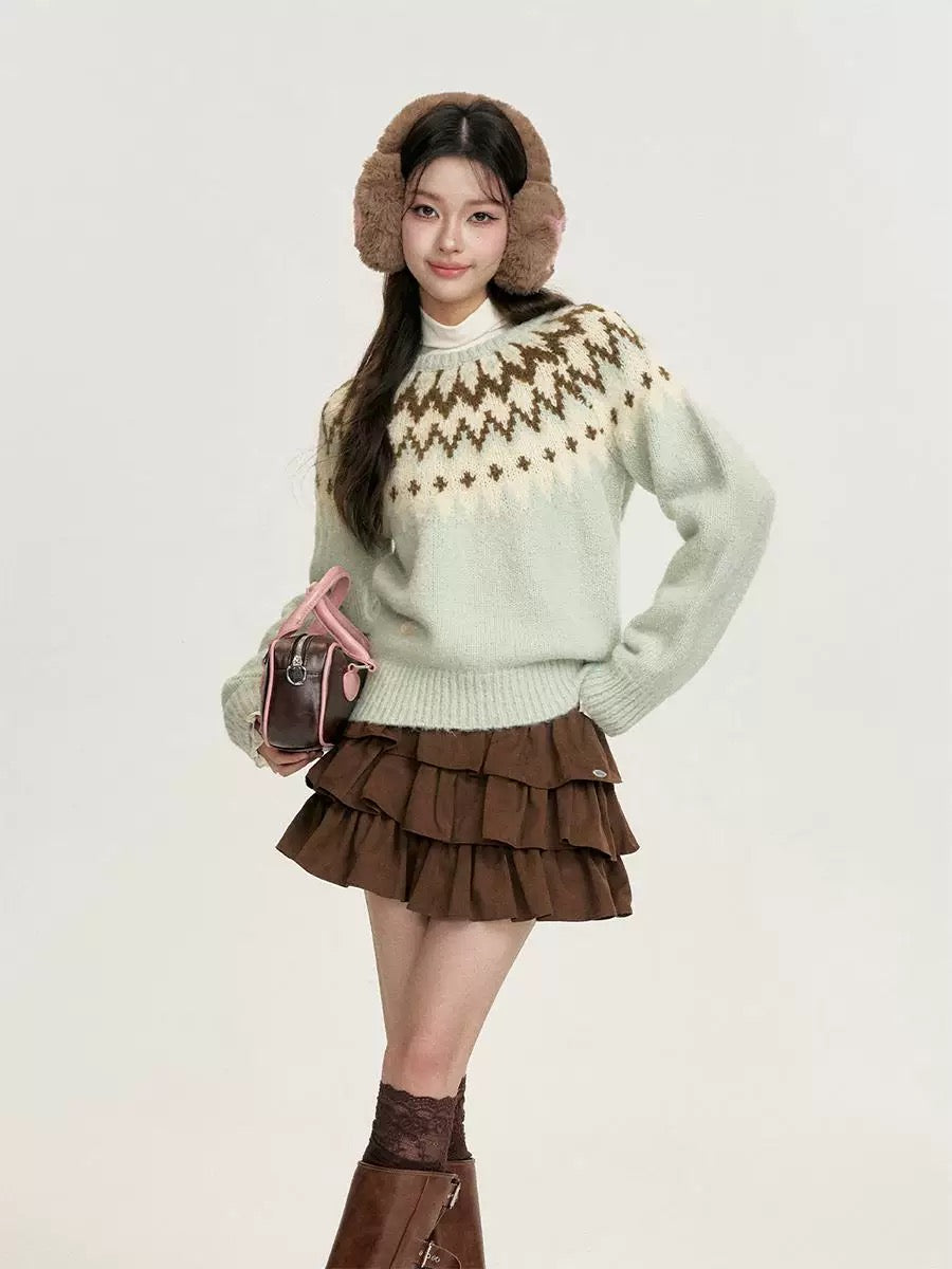 16DEWS 16D24392 Fair Island Retro Round Neck Sweater