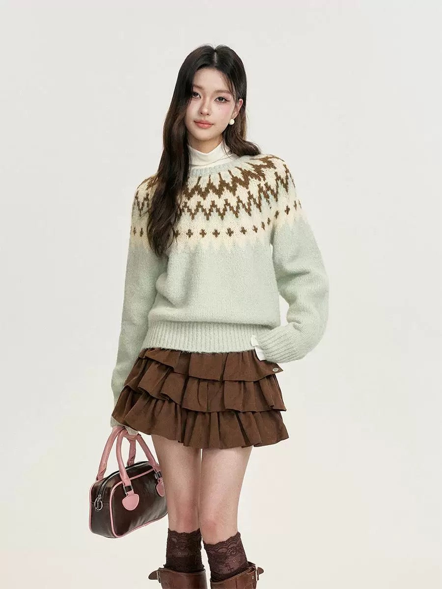 16DEWS 16D24392 Fair Island Retro Round Neck Sweater