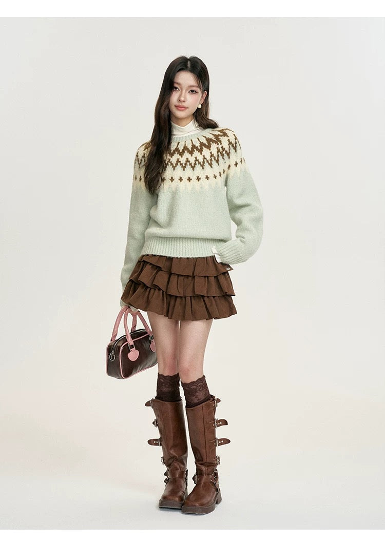 16DEWS 16D24392 Fair Island Retro Round Neck Sweater