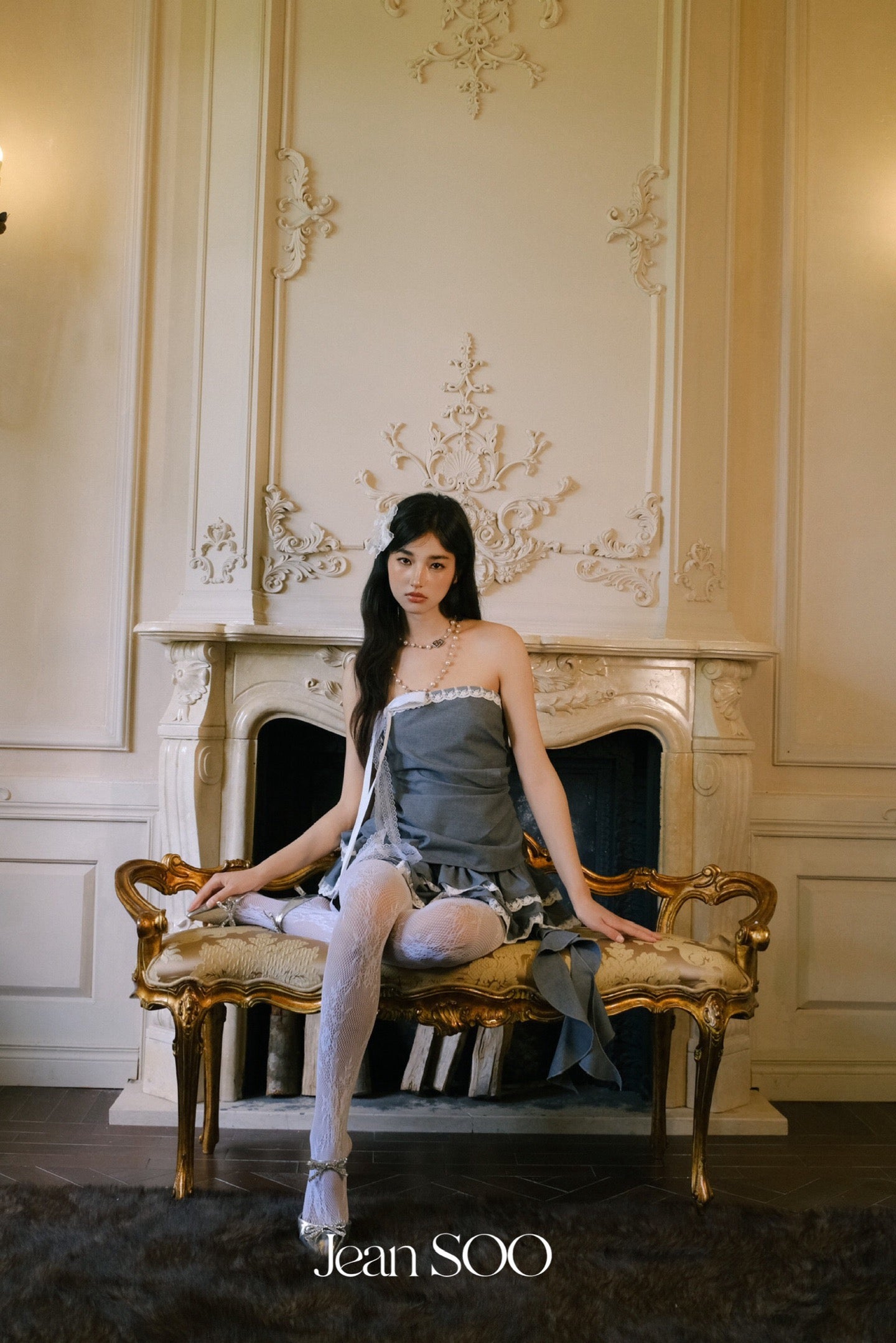 Jean Soo Lace bow strapless top + skirt set