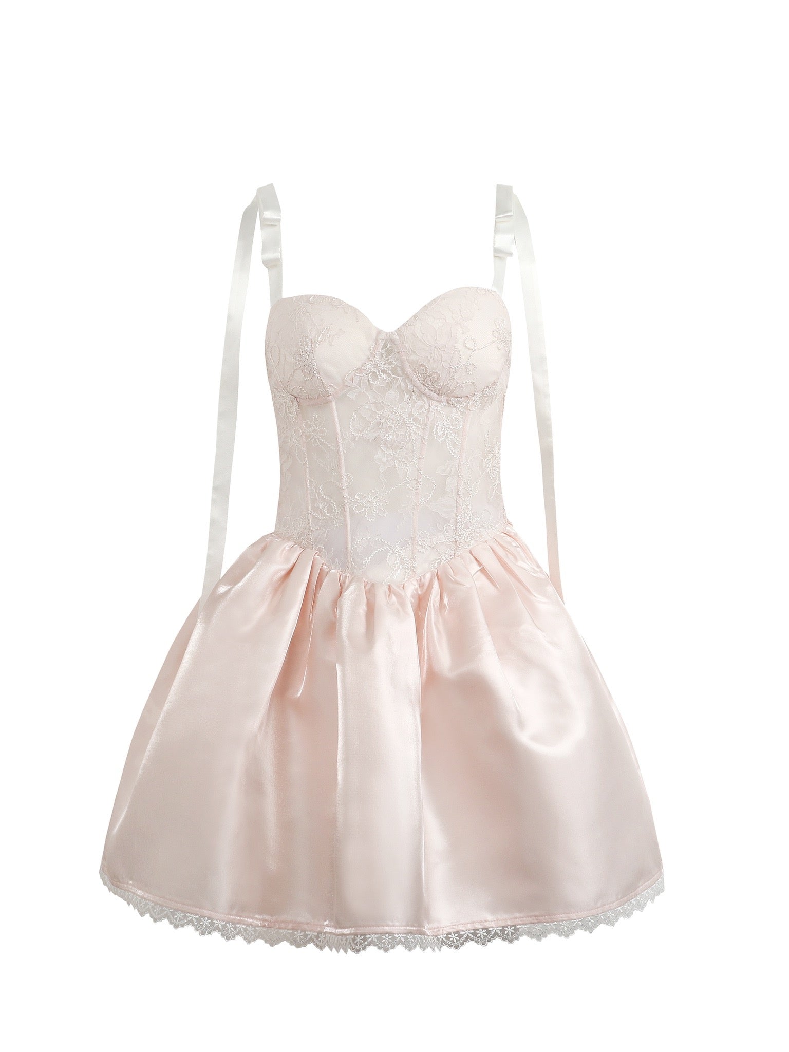 Jean Soo Fishbone waist cinching satin lace camisole dress