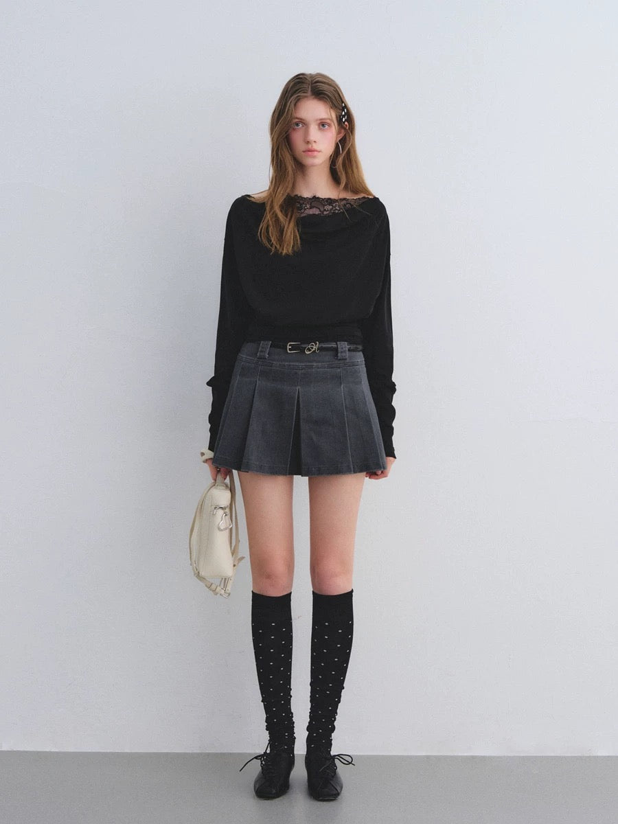 AsGony ASG25663 Off shoulder lace patchwork top