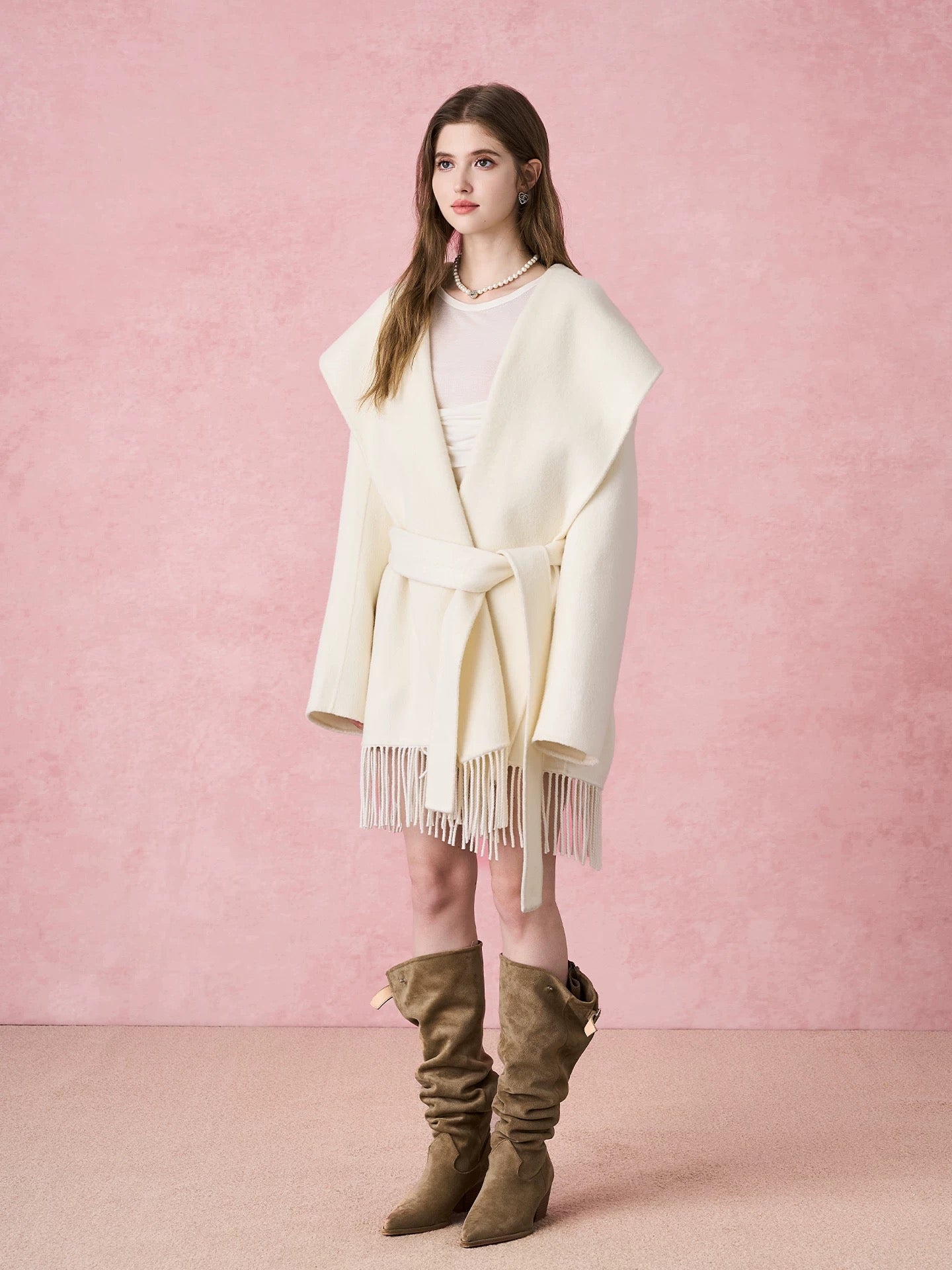 DIANA VEVINA Retro fringe lace up coat