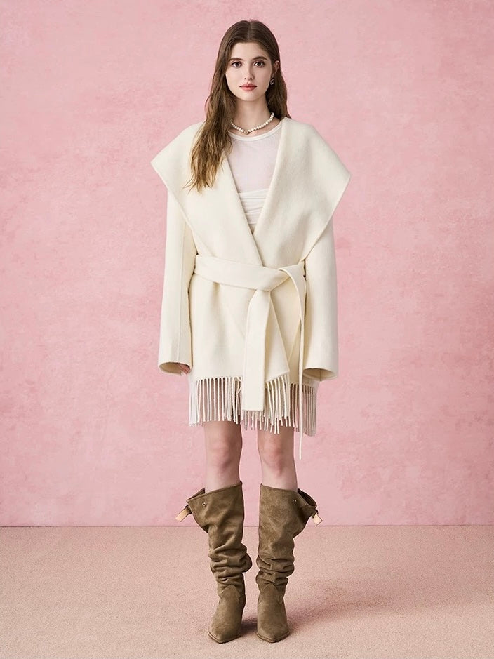 DIANA VEVINA Retro fringe lace up coat