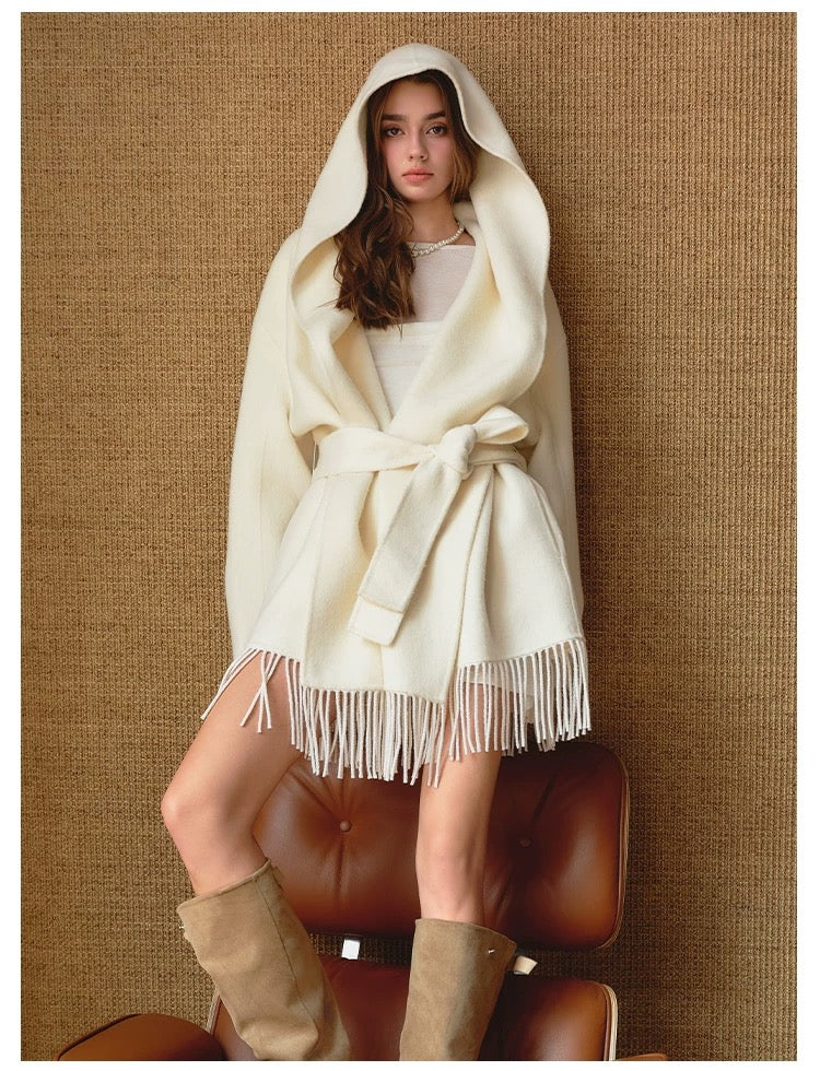 DIANA VEVINA Retro fringe lace up coat