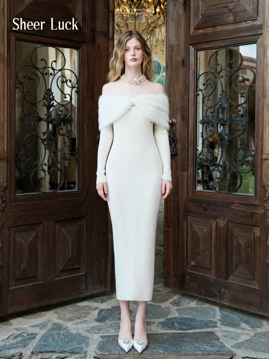 SHEERLUCK Lace off shoulder fishtail dress