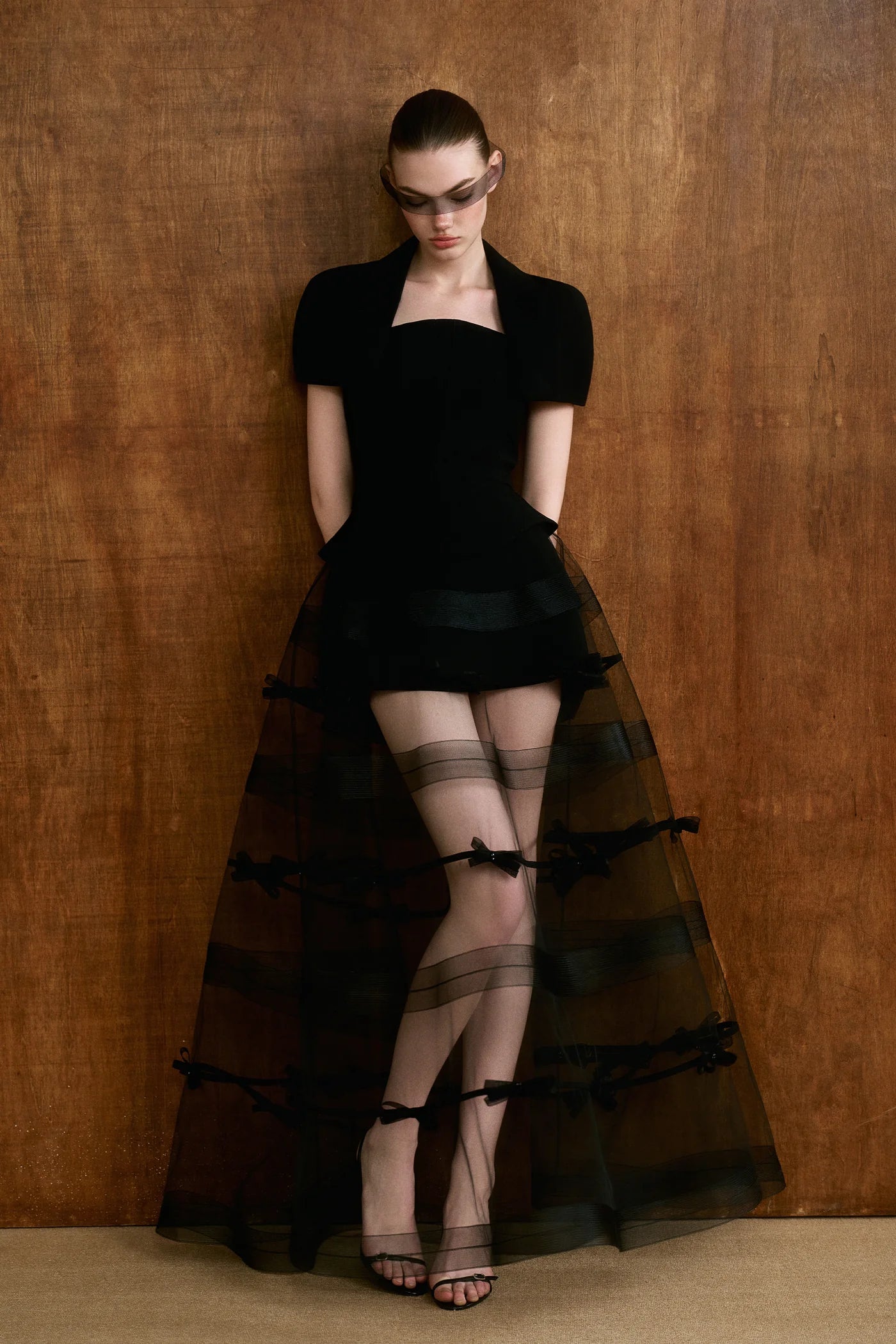 CICI ELYSIA Bow Mesh Cape Dress Set