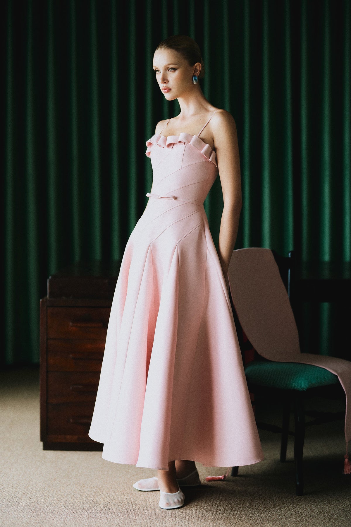 CICI CHLOE Flared Midi Dress with Cape