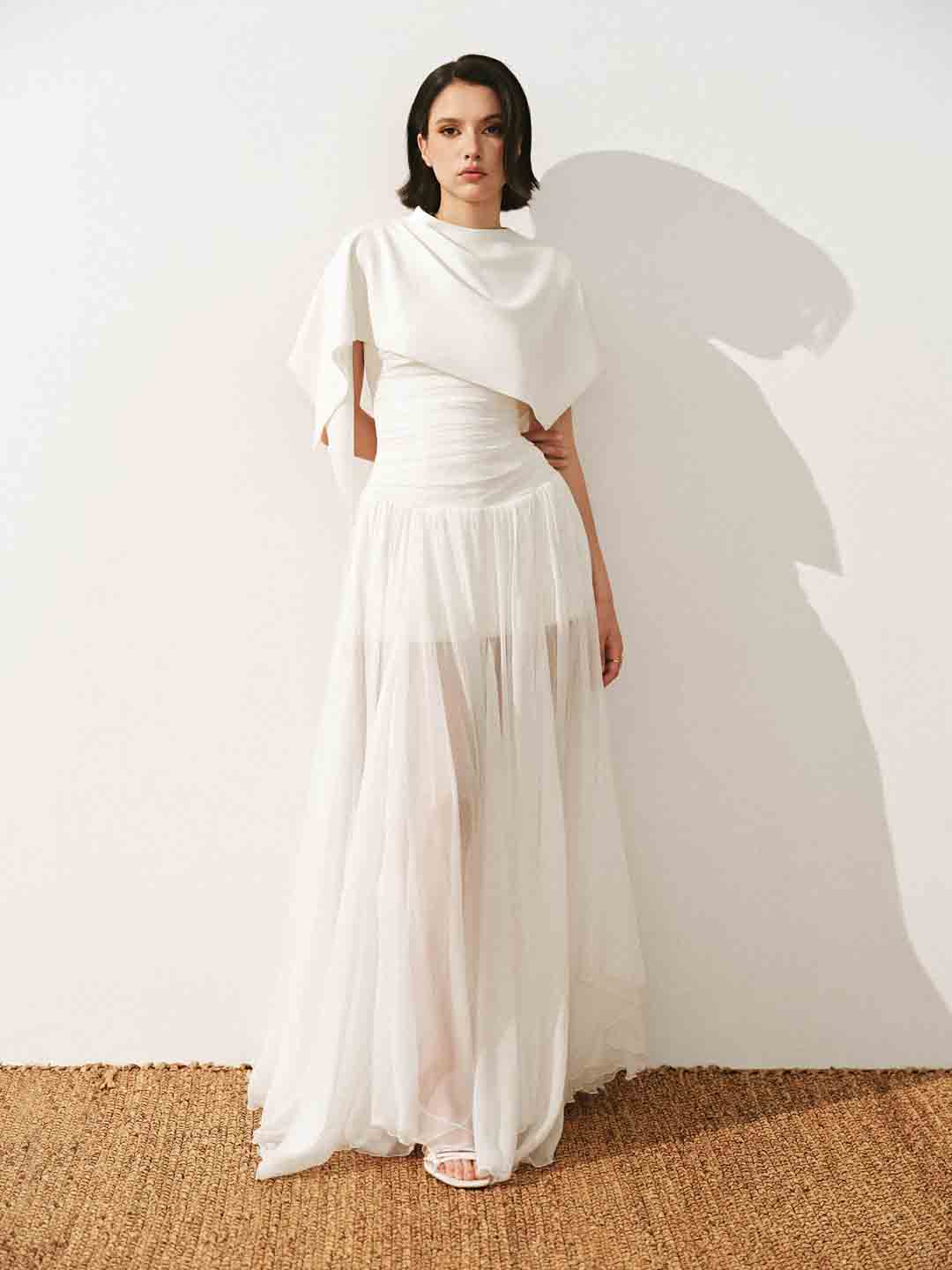 CICI Thea Sheer Maxi Dress & Thea Asymmetric Draped Cape Set