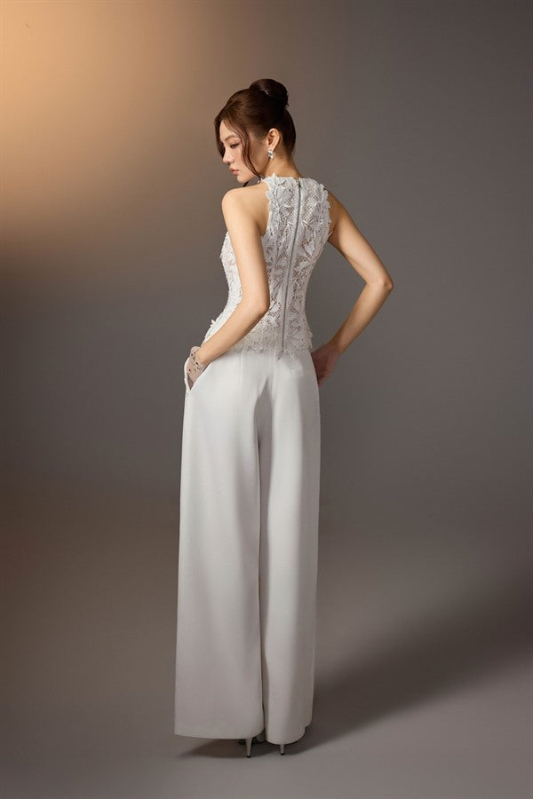 KEIRA TONG Floral Lace Top & Layered Buttons Pants