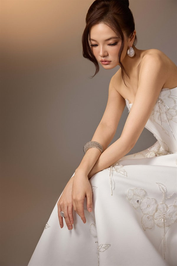 KEIRA TONG Floral Embroidered Corset Dress-White