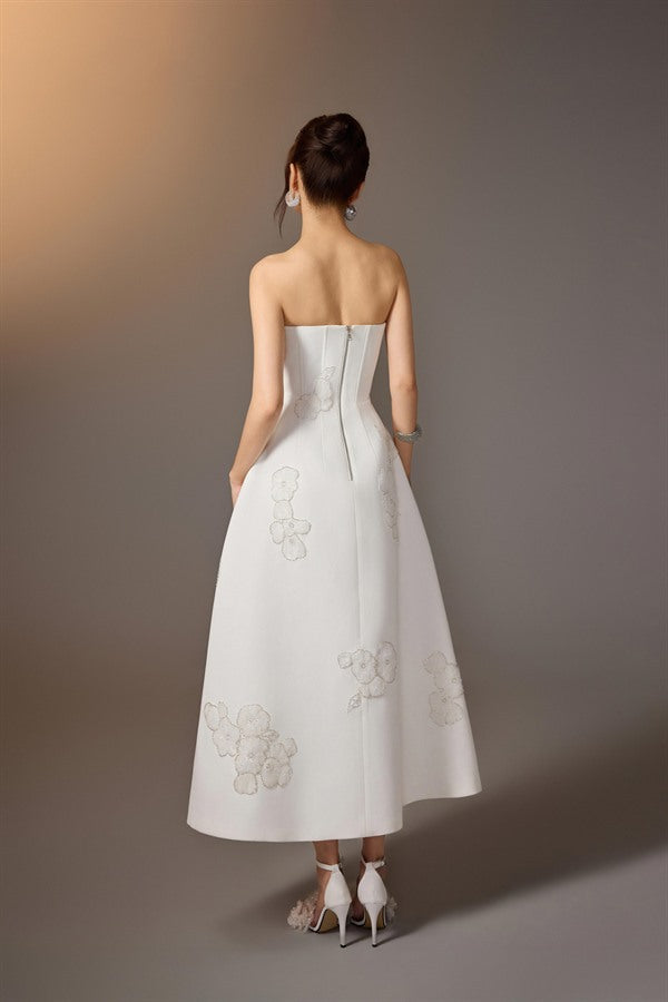KEIRA TONG Floral Embroidered Corset Dress-White