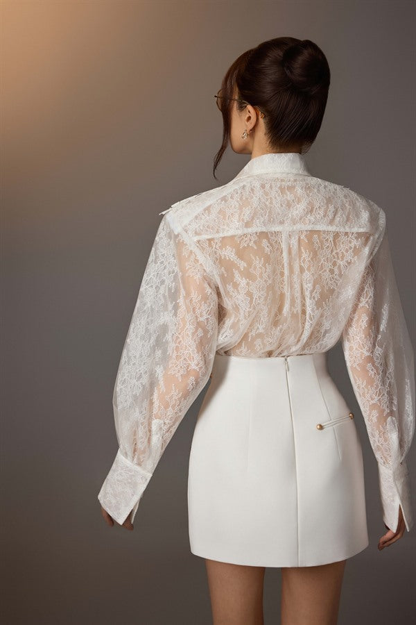KEIRA TONG Floral Embroidered Shirt & Studded Mini Skirt