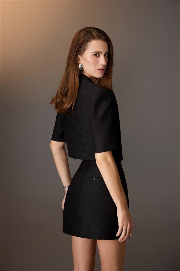 KEIRA TONG Flap Collar Top & Studded Mini Skirt