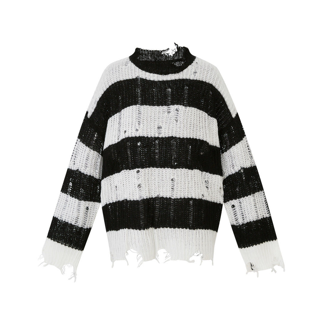 Lafreedom LAF350911 Lazy style black and white striped loose sweater