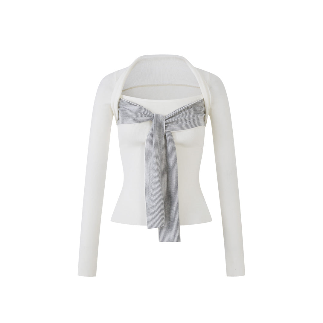 Lafreedom LAF360105 Square neck slimming ribbon knitted top