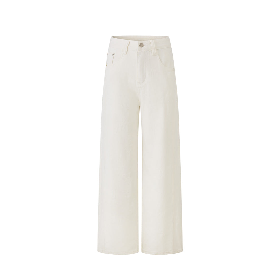 Lafreedom LAF360112 Lace embroidered white denim straight leg pants