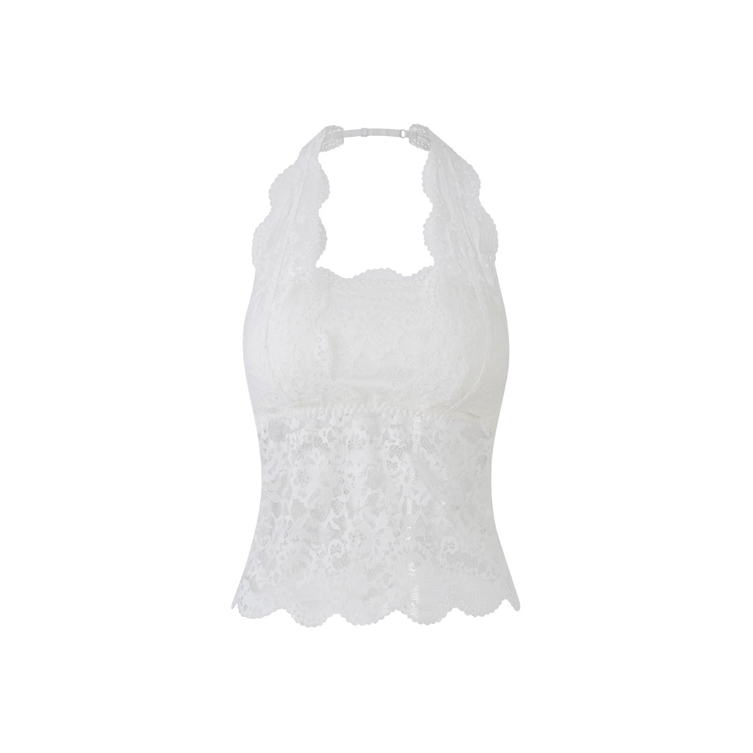 Lafreedom LAF360113 French style neck hanging romantic lace strapless vest