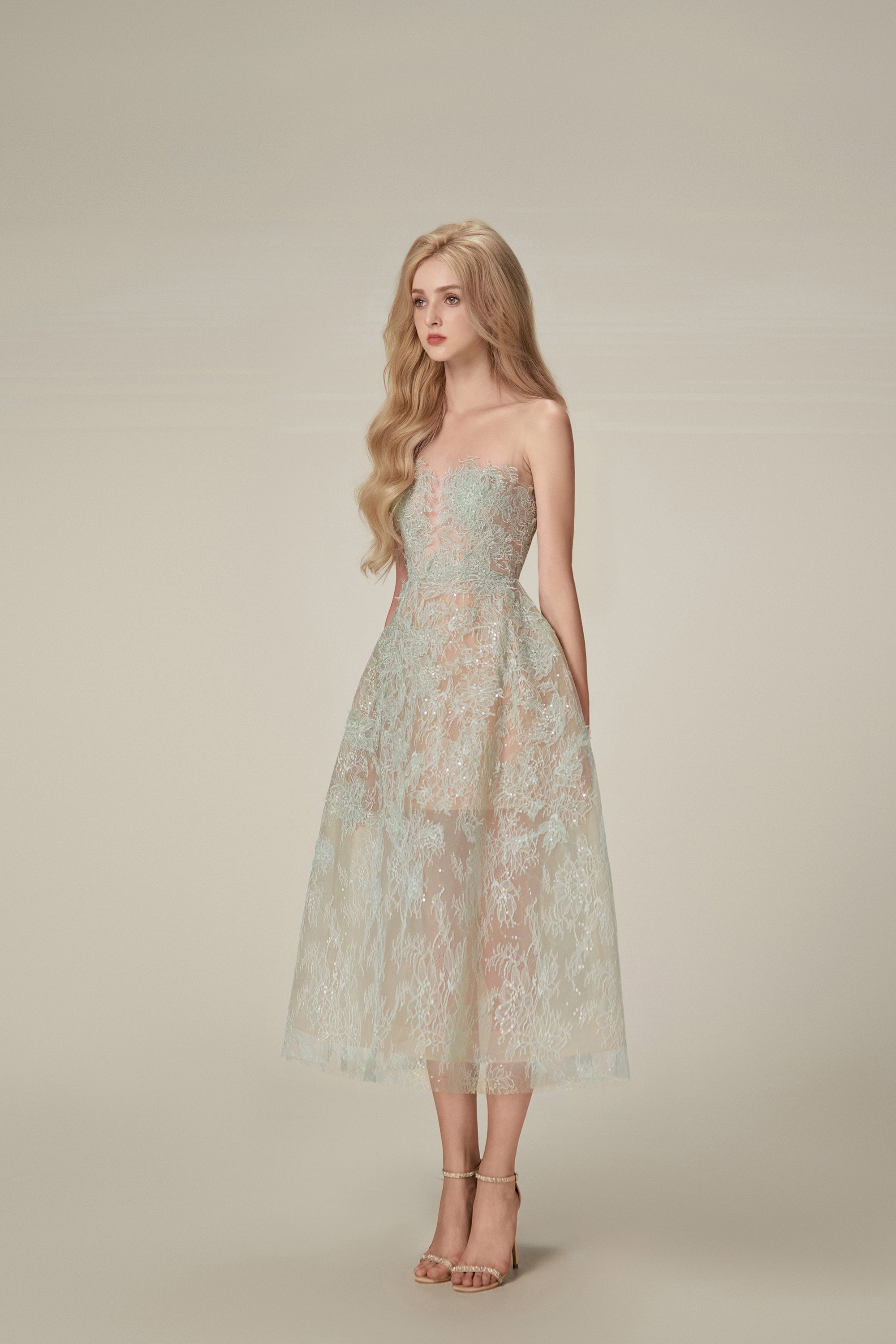 Lobbster Mint Beaded Lace Midi Dress