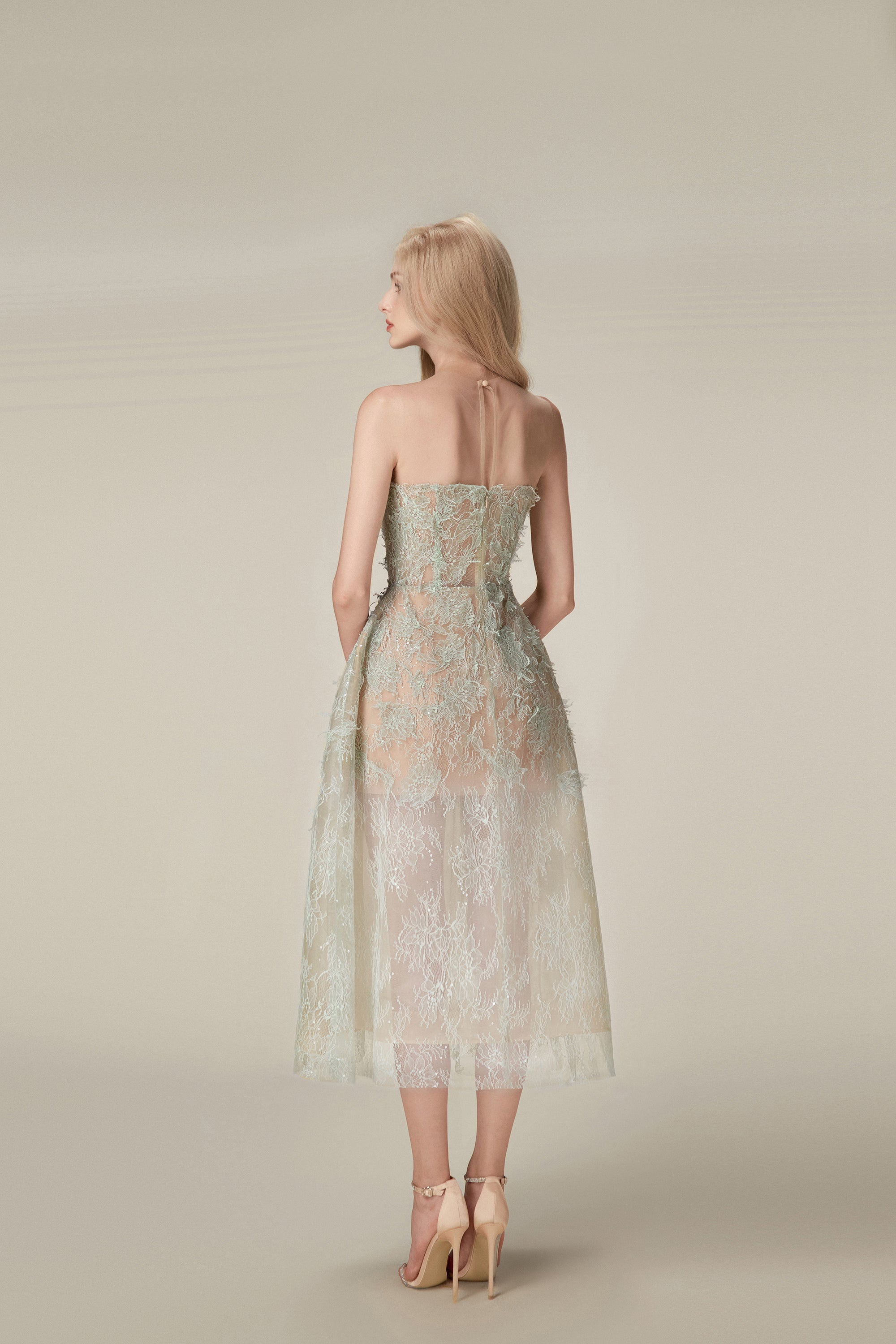 Lobbster Mint Beaded Lace Midi Dress