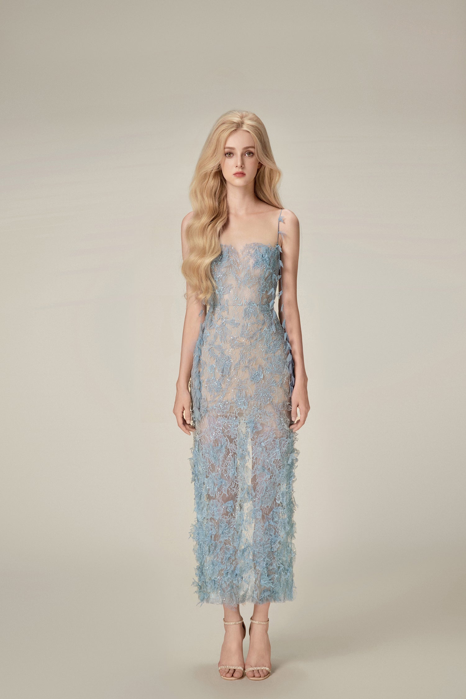 Lobbster Blue Beaded Lace Pencil Dress
