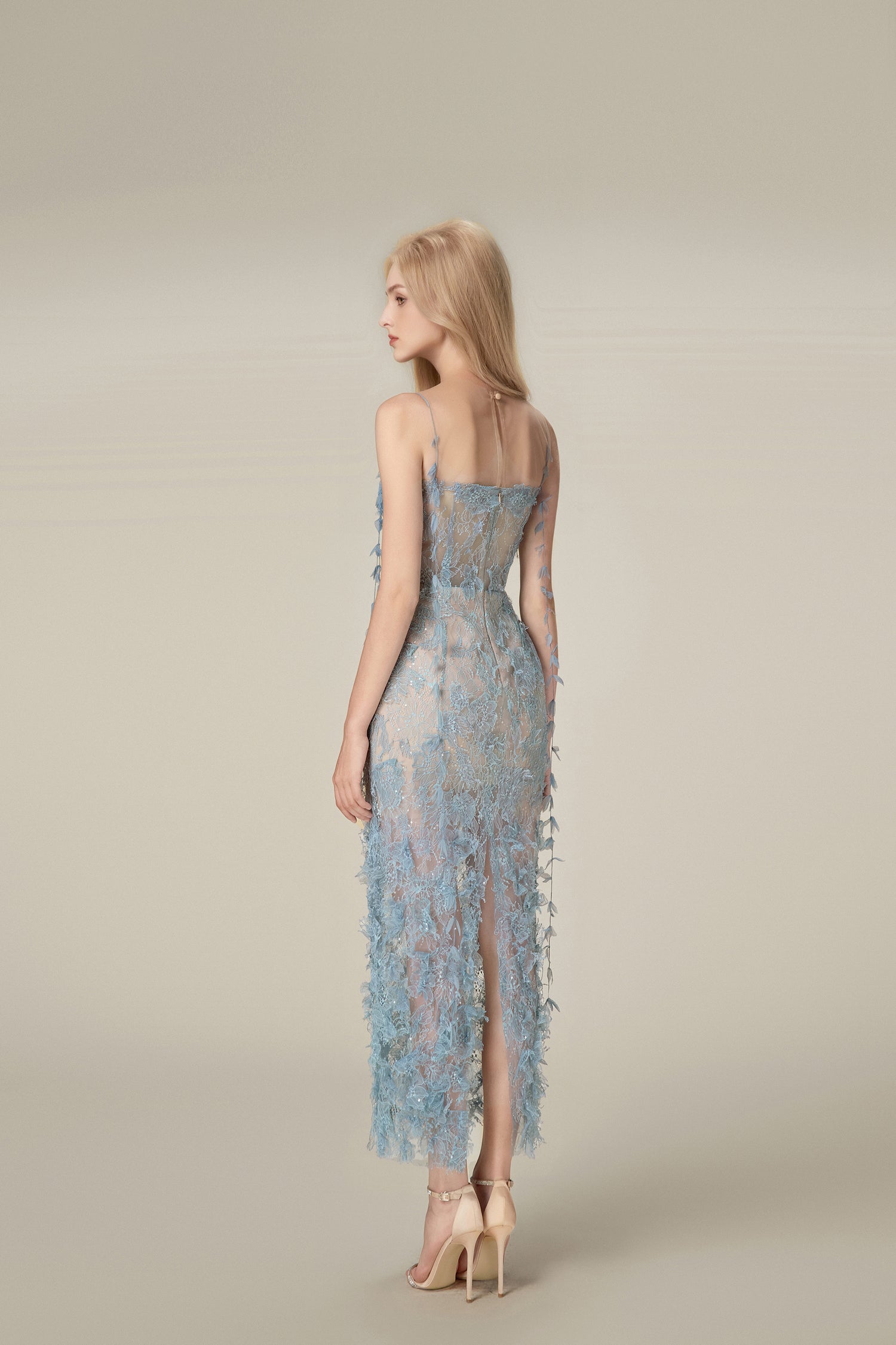 Lobbster Blue Beaded Lace Pencil Dress
